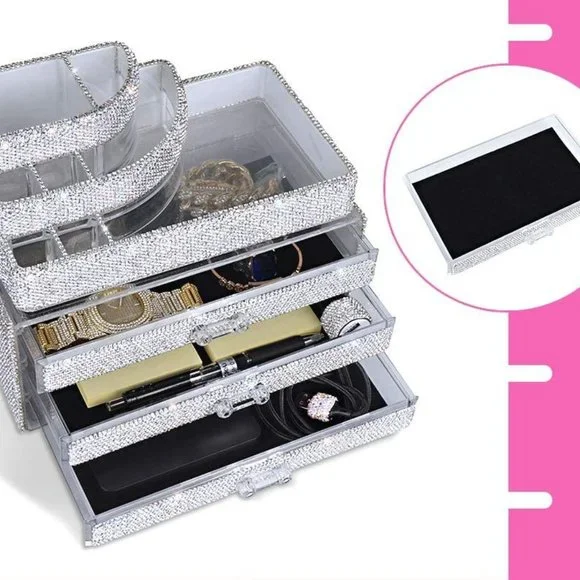 NWT Sparkling Bling Swarovski Crystal Rhinestone Cosmetic Organizer Jewe…